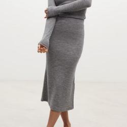 Jupe longue femme chaude laine m&eacute;rinos gris 40