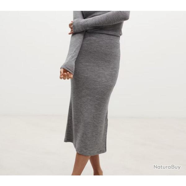 Jupe longue femme chaude laine m�rinos gris 40