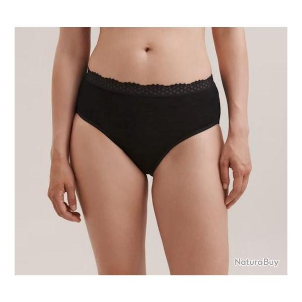 Culotte femme en laine m�rinos et soie noir ou bordeaux avec dentelle �lastique noir 40
