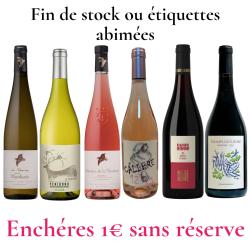 Ench&egrave;re 1� Caisse panach&eacute;e vins 2 blancs secs, 2 ros&eacute;s secs, 2 rouges, mise &agrave; prix 1� sans r&eacute;serve