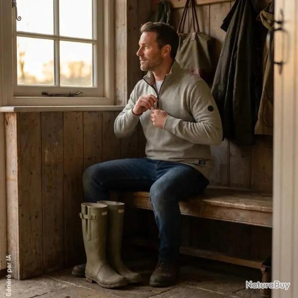Sweat homme Sa�ka gris � col zipp� et int�rieur gratt� M
