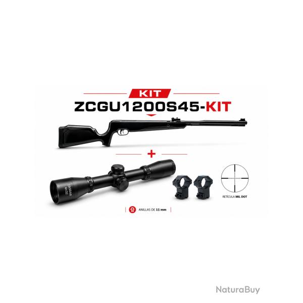 Carabine � air comprim� Snowpeak GU1200S (cal. 4,50 mm) avec lunette 4x32 mm. 19,9 joules.