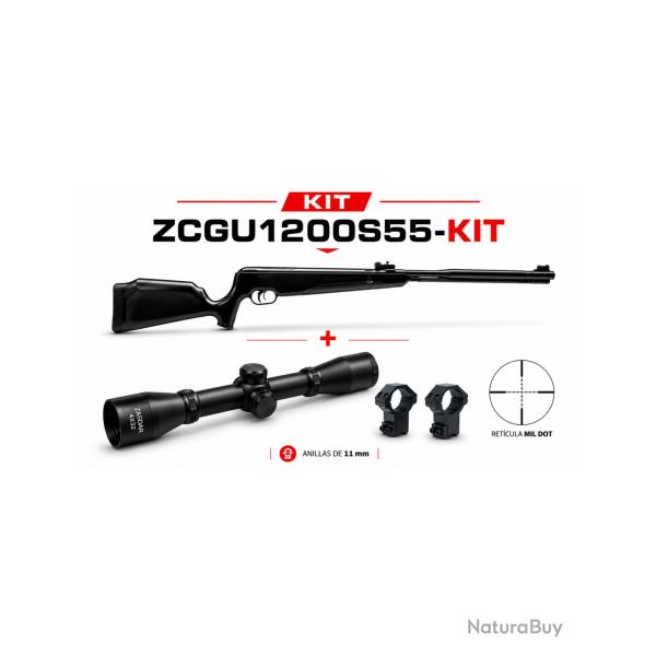 Carabine � air comprim� Snowpeak GU1200S (cal. 5,50 mm) avec lunette 4x32 mm. 19,9 joules.