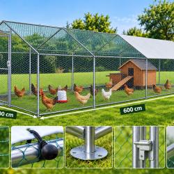 Grand poulailler ext&eacute;rieur 300 &times; 600 cm - Enclos s&eacute;curis&eacute; avec toit de protection