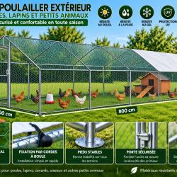 Grand poulailler ext&eacute;rieur 300 &times; 800 cm - Enclos s&eacute;curis&eacute; avec toit de protection