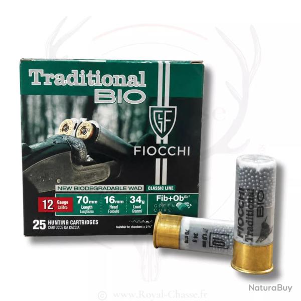 25 cartouches TRADITIONAL FIBRE BIO Cal.12 34G BG FIOCCHI 10