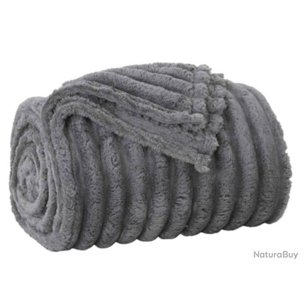 Plaid polaire gris fonc� 240x220 cm doux l�ger confortable