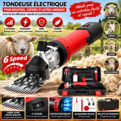 Tondeuse &eacute;lectrique pour moutons, ch&egrave;vres et animaux - 6 vitesses avec mallette