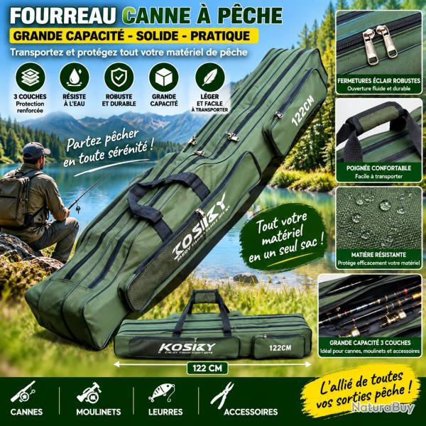 Fourreau pour cannes � p�che 122 cm - 3 compartiments grande capacit�