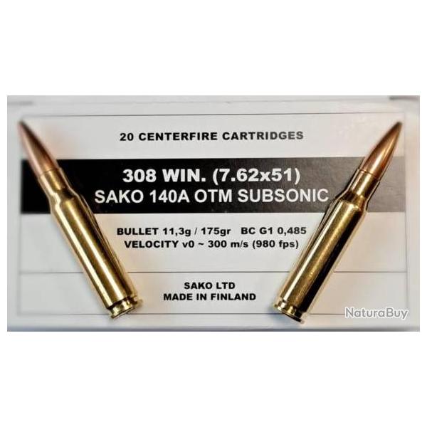 CARTOUCHES SAKO MILITAIRE .308WIN 7.62X51 175GR SUBS 140AW OTM BTE20