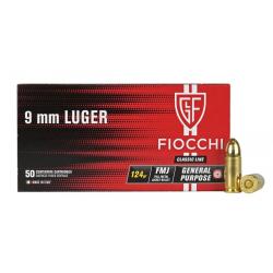 FIOCCHI CARTOUCHES 9MM LUGER 124 GR 8.0 GR FMJ