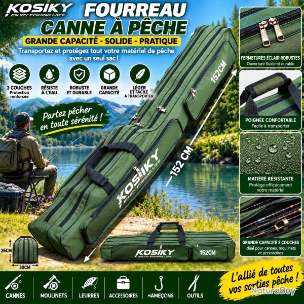 Fourreau pour cannes � p�che 152 cm - 3 compartiments grande capacit�