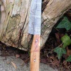 Couteau De Cuisine Santoku Lame Acier Damas 256 Couches Manche Bois Olivier Fab Artisanale
