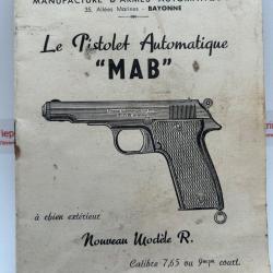 FRANCE INDOCHINE ALGERIE- NOTICE DU PISTOLET MAB MODELE R