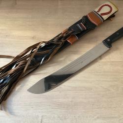 Grande Machette Coupe-Coupe Ancienne Lame 41 cm Manche Noir Fourreau Cuir