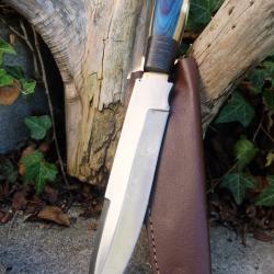 Couteau de Gaucho Argentin Bowie Lame Acier Carbone 1055 Etui Cuir Manche Bois Fabric Artisanale