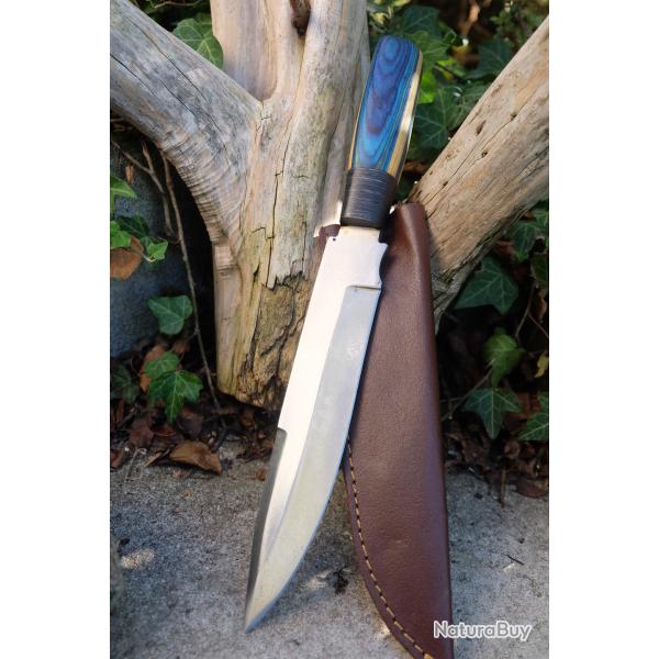 Couteau de Gaucho Argentin Bowie Lame Acier Carbone 1055 Etui Cuir Manche Bois Fabric Artisanale