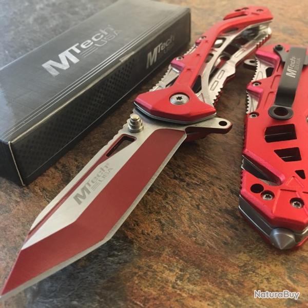 Couteau De Secours MTech A/O Lame Acier 3Cr13 Manche Alu Red Brise-vitres coupe-ceintures 97BRD