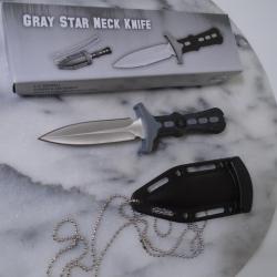 Couteau de Cou Mtech Lame Acier Inox Satin Drop Point Manche Plastic Gray Housse avec Chainette 24GY