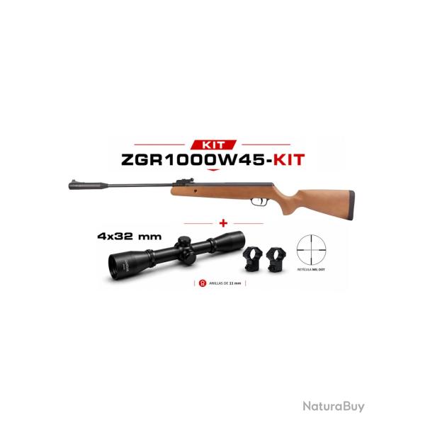 Carabine � air comprim� Snowpeak GR1000W Bois cal. 4,50 mm + Lunette 4x32 mm 19,9 joules.