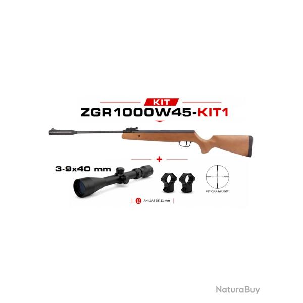 Carabine � air comprim� Snowpeak GR1000W Bois cal. 4,50 mm + Lunette 3-9 x 40 mm 19,9 joules.