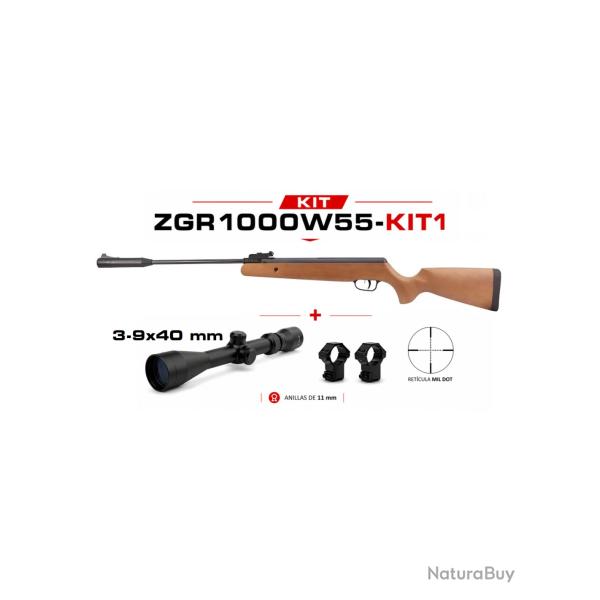Carabine � air comprim� Snowpeak GR1000W Bois cal. 5,50 mm + Lunette 3-9 x 40 mm 19,9 joules.