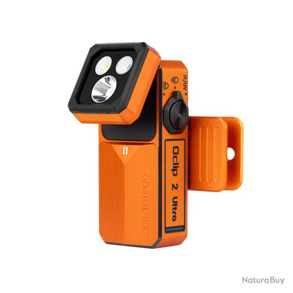 Olight Oclip 2 Ultra Orange - Lampe clip EDC double axe, lumi�re rouge et UV