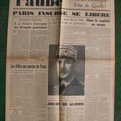 WW2 FRANCE JOURNAL FRANCAIS " L'AUBE 22 AOUT 1944 ' &Eacute;POQUE LIB&Eacute;RATION DE PARIS (39-45)