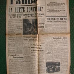 WW2 FRANCE JOURNAL FRANCAIS " L'AUBE 23 AOUT 1944 ' &Eacute;POQUE LIB&Eacute;RATION DE PARIS (39-45)