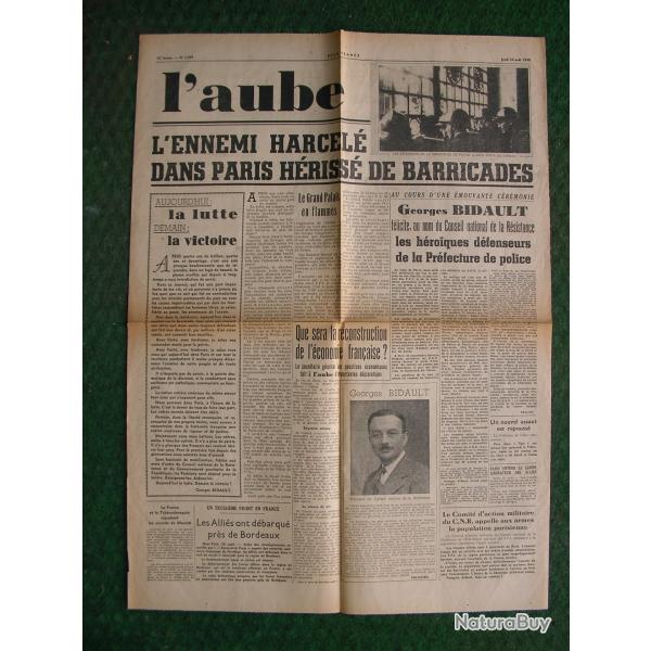 WW2 FRANCE JOURNAL FRANCAIS " L'AUBE 24 AOUT 1944 ' �POQUE LIB�RATION DE PARIS (39-45)