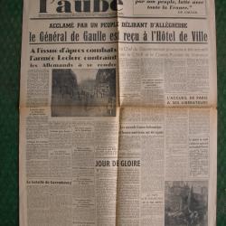 WW2 FRANCE JOURNAL FRANCAIS " L'AUBE 26 AOUT 1944 ' &Eacute;POQUE LIB&Eacute;RATION DE PARIS (39-45)