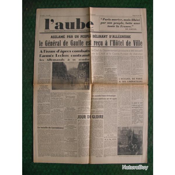 WW2 FRANCE JOURNAL FRANCAIS " L'AUBE 26 AOUT 1944 ' �POQUE LIB�RATION DE PARIS (39-45)