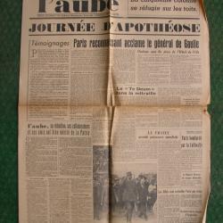 WW2 FRANCE JOURNAL FRANCAIS " L'AUBE 27 AOUT 1944 ' &Eacute;POQUE LIB&Eacute;RATION DE PARIS (39-45)