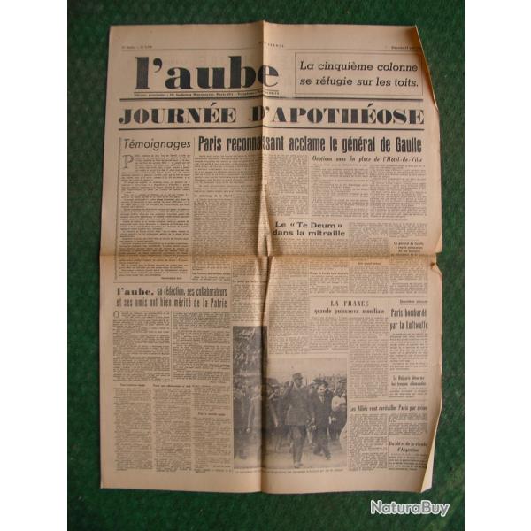 WW2 FRANCE JOURNAL FRANCAIS " L'AUBE 27 AOUT 1944 ' �POQUE LIB�RATION DE PARIS (39-45)