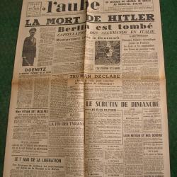 WW2 FRANCE JOURNAL FRANCAIS " L'AUBE 3 MAI 1945 ' &Eacute;POQUE ARMISTICE J-5 (39-45)