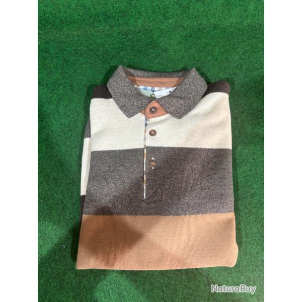 Pull Lovergreen col bouton rayures marron