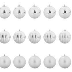 Boules No&euml;l plastique argent&eacute; &Oslash;10 cm incassables lot 15
