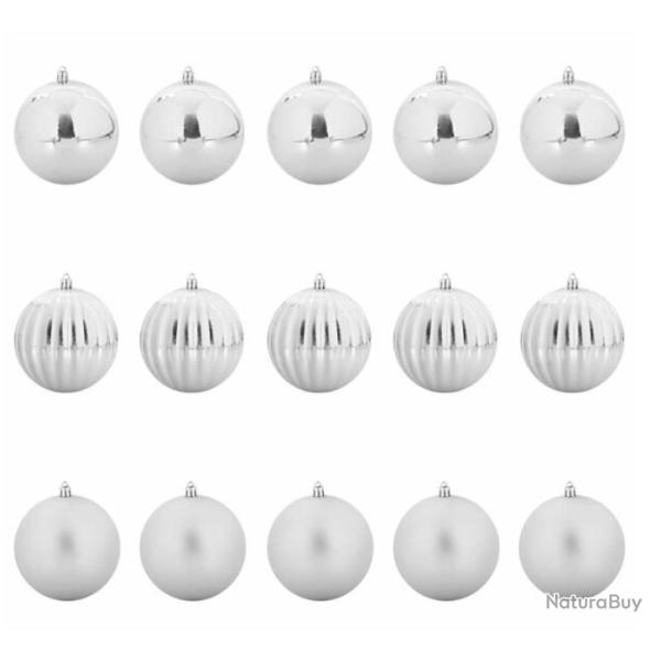 Boules No�l plastique argent� �10 cm incassables lot 15