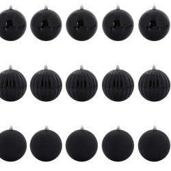 Boules No&euml;l plastique noir &Oslash;10 cm incassables lot 15