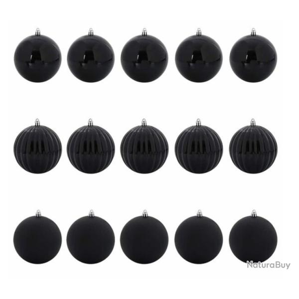 Boules No�l plastique noir �10 cm incassables lot 15