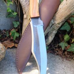Couteau Poignard David Crockett Chasse Lame Acier Carbone 1075 Manche Bois Etui Cuir Fabr Artisanale
