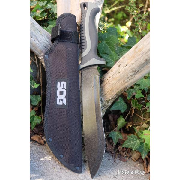 Poignard Gros Couteau Machette Bowie Outlast Alaska Lame Acier 3Cr13 Etui Nylon Trekk Survie 001