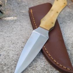 Couteau Dague Scottish Dirk Sheffield Sgian Lame Acier Carbone 1075 Manche Olivier Etui Cuir Artisan