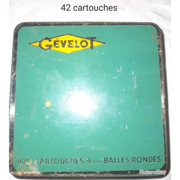 BOITE ANCIENNE DE 42 CARTOUCHES DE 9MM FLOBERT DE LA MARQUE GEVELOT