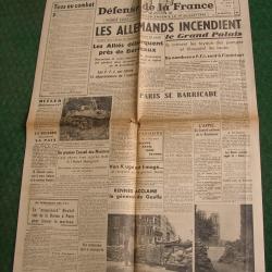 WW2 FRANCE JOURNAL FRANCAIS" D.F. D&Eacute;FENSE DE LA FRANCE 24 AOUT 1944 &Eacute;POQUE LIB&Eacute;RATION DE PARIS 39-45