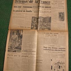 WW2 FRANCE JOURNAL FRANCAIS" D.F. D&Eacute;FENSE DE LA FRANCE 28 AOUT 1944 &Eacute;POQUE LIB&Eacute;RATION DE PARIS 39-45