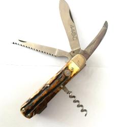 Ancien couteau de Chasse pliant B&ouml;KER Solingen Acier 440 Bois de cerf