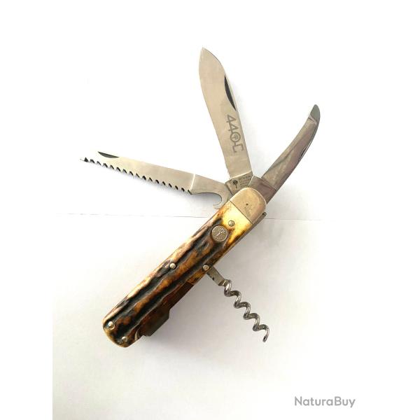 Ancien couteau de Chasse pliant B�KER Solingen Acier 440 Bois de cerf