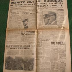 WW2 FRANCE JOURNAL FRANCAIS" LE POPULAIRE 3 MAI 1945 " &Eacute;POQUE ARMISTICE J-5  39-45
