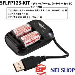 Kit chargeur Smart AC/DC + 2 piles LFP123A LiFePO4 Surefire